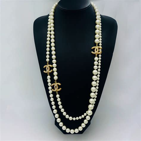 chanel long necklace with pearls|chanel long necklaces for sale.